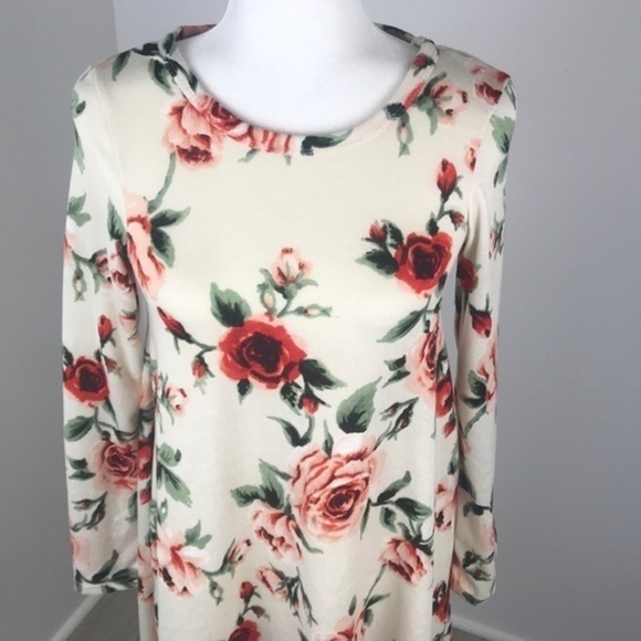 Pinc Cream Floral Long Sleeve Dress Size M - Picture 2 of 5